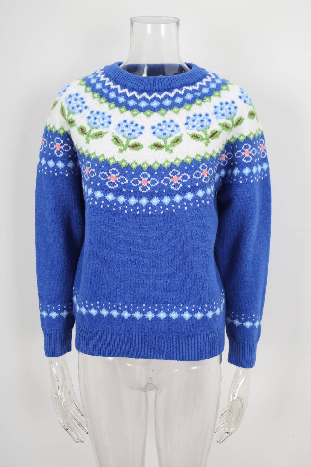 Ethnic-style color-blocking jacquard sweater