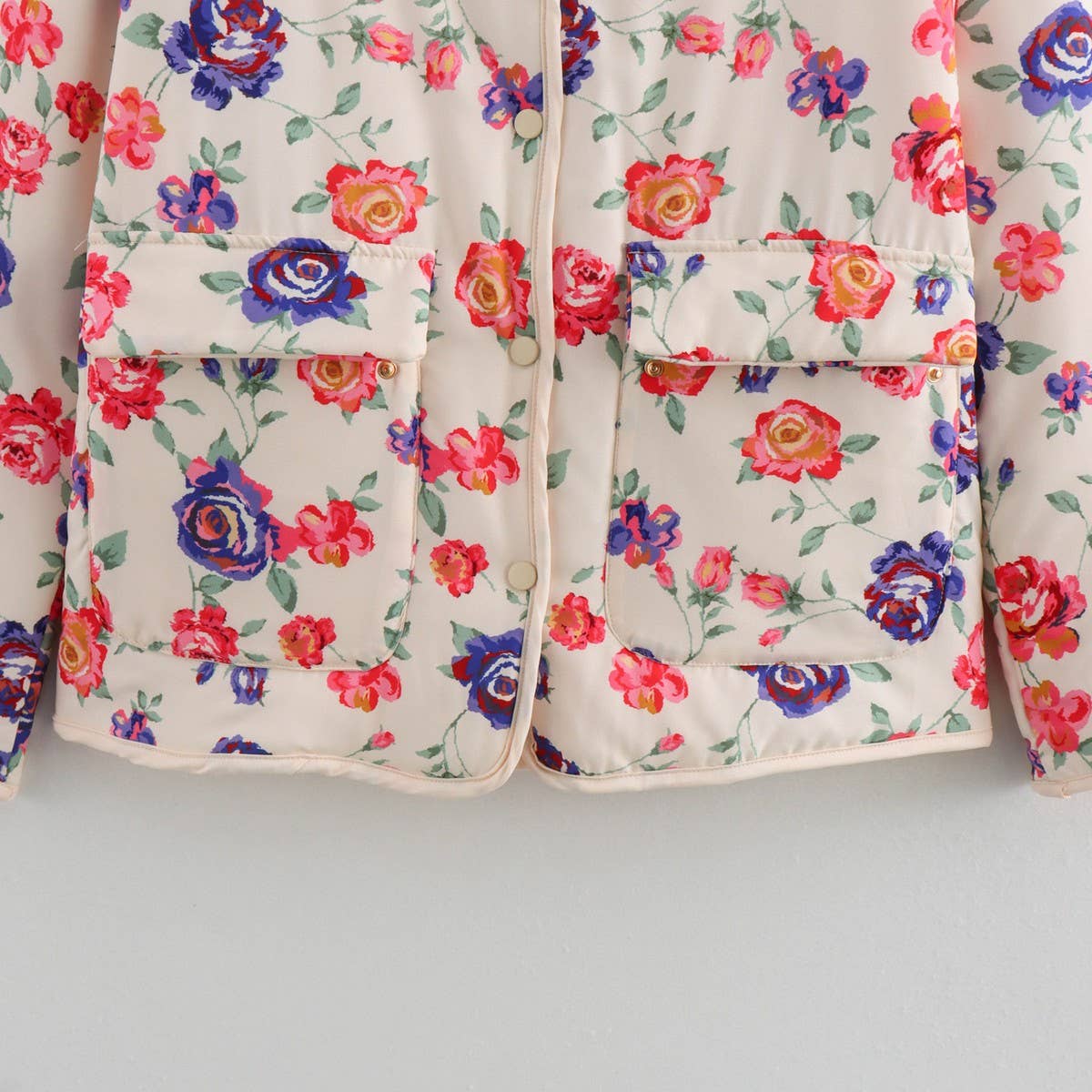 FLORAL PRINT V-NECK LOOSE CARDIGAN QUILTED JACKET