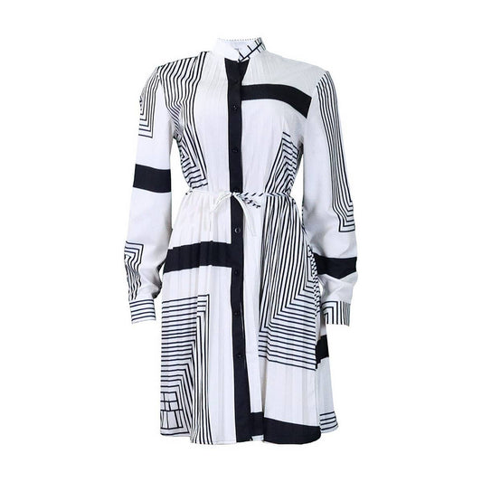 PRINTED PLEATED FASHION TIE CASUAL PLUS SIZE DRESS_CWDSD6160