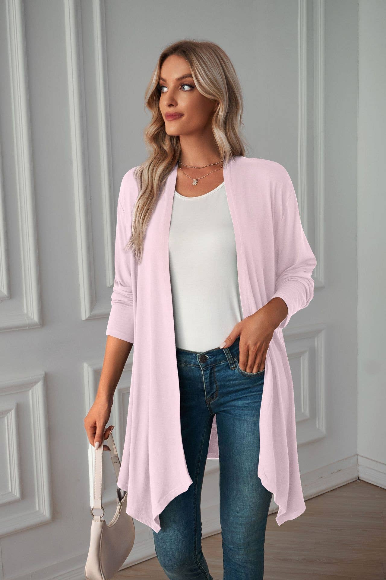 Solid color long unbuttoned cardigan