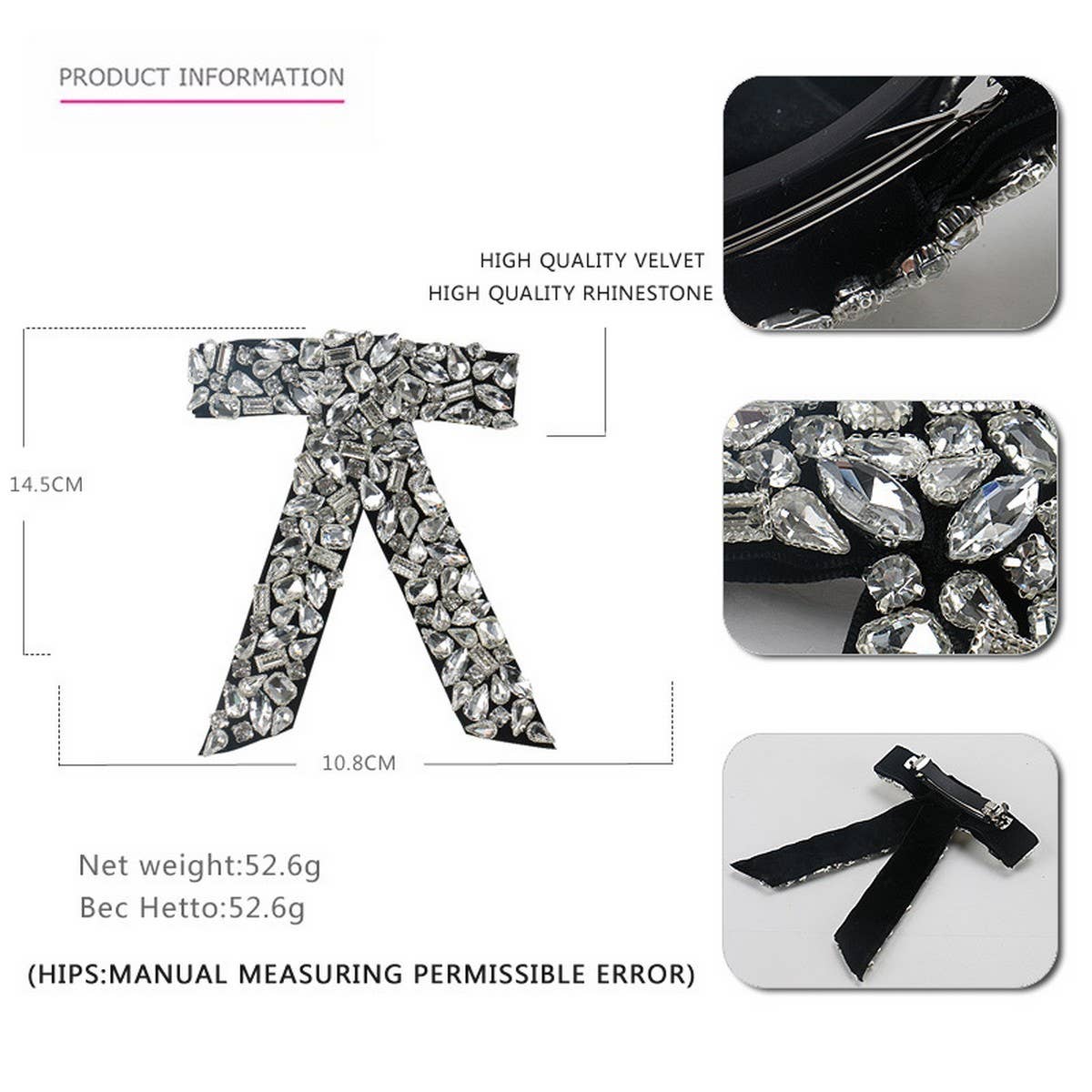 DIAMOND BOW HAIR ACCESSORY TOP CLIP PONYTAIL CLIP