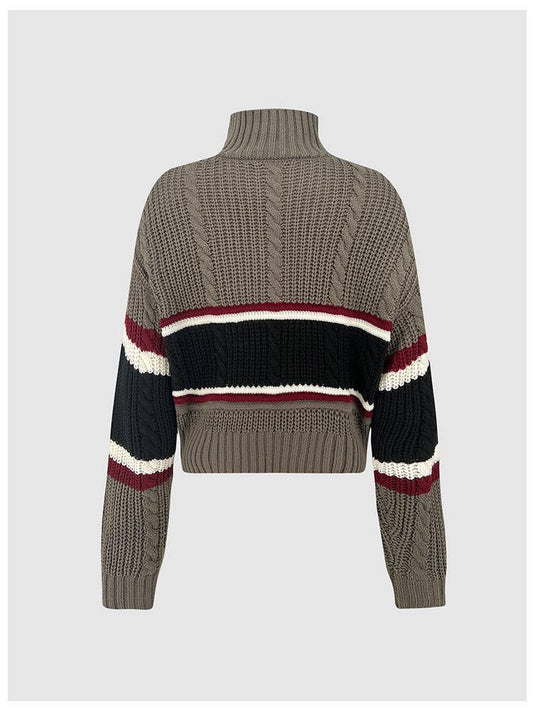 Half Turtleneck Striped Vintage Half Zip Sweater