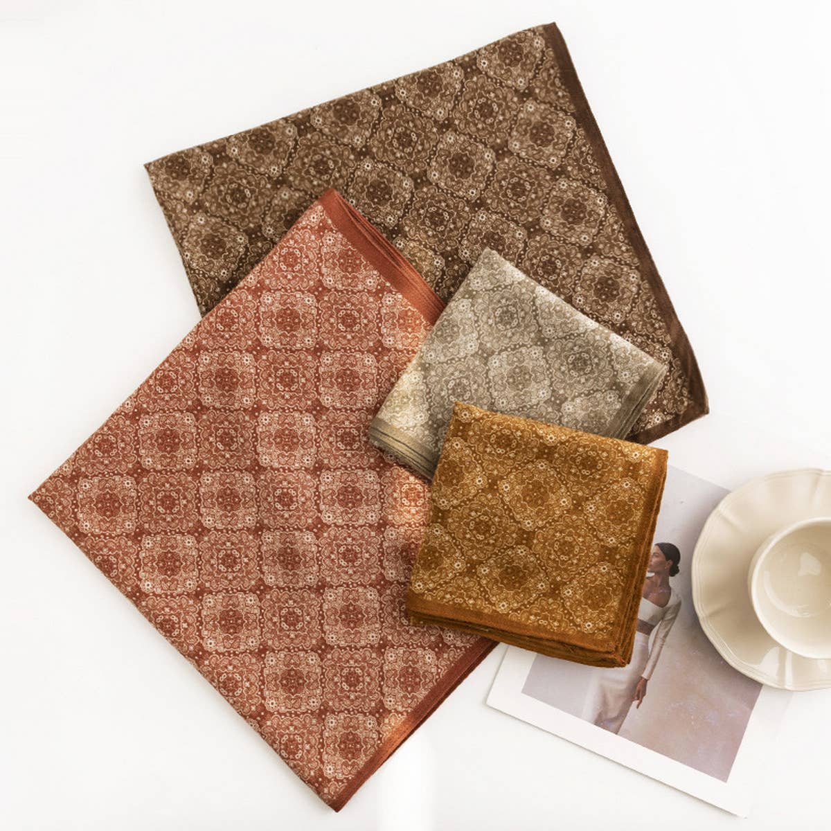 Vintage Houndstooth Print Satin Square Scarf