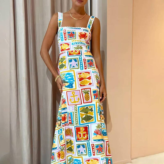 Stylish personality Graffiti halter top lace dress