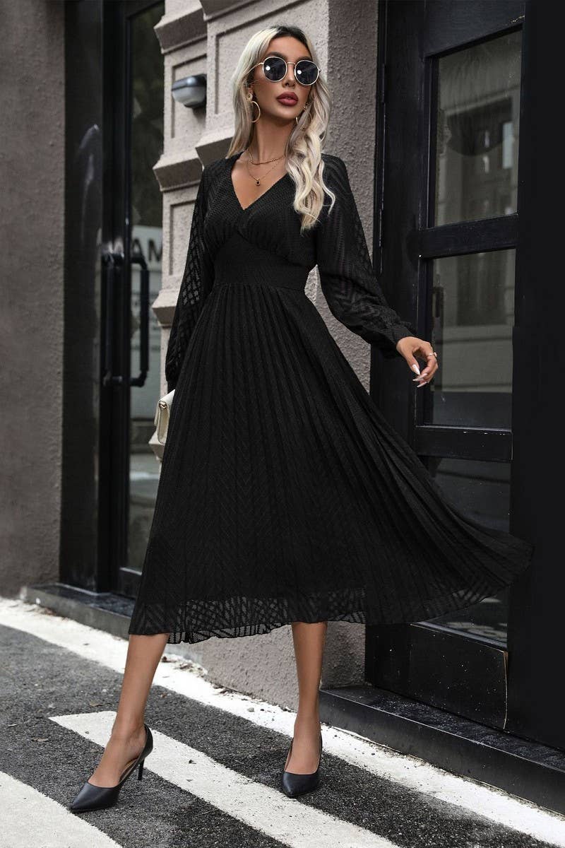 CWDMD4734_NEW LONG-SLEEVED SOLID COLOR HIGH-END DRESS