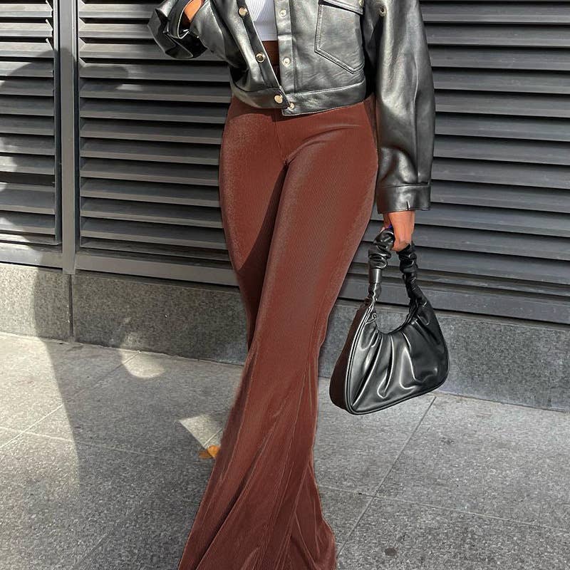 SOLID COLOR VELVET ELASTIC HIGH-WAISTED PANTS