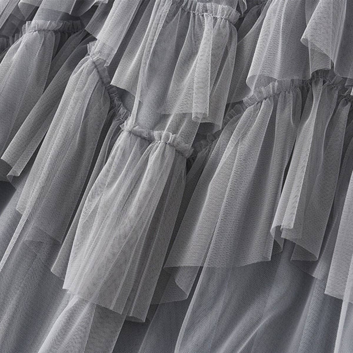 Tiered Tulle Patchwork Flared Maxi Skirt