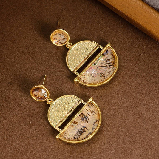 HALF-CIRCLE POLKA DOT COLORFUL ABALONE EARRINGS