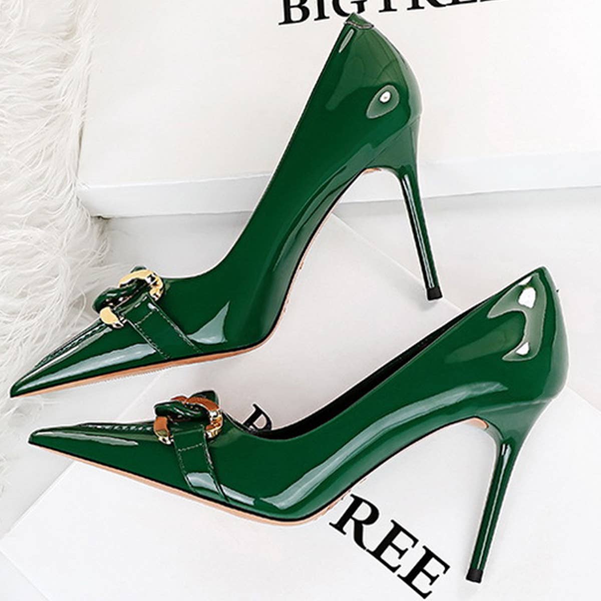 WOMEN POINTED TOE BUCKLE HIGH HEELS