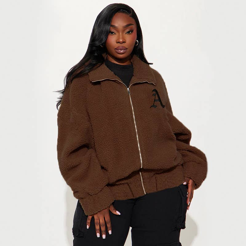 VINTAGE JACKET LAMB FLEECE ZIP-UP LAPEL JACKET