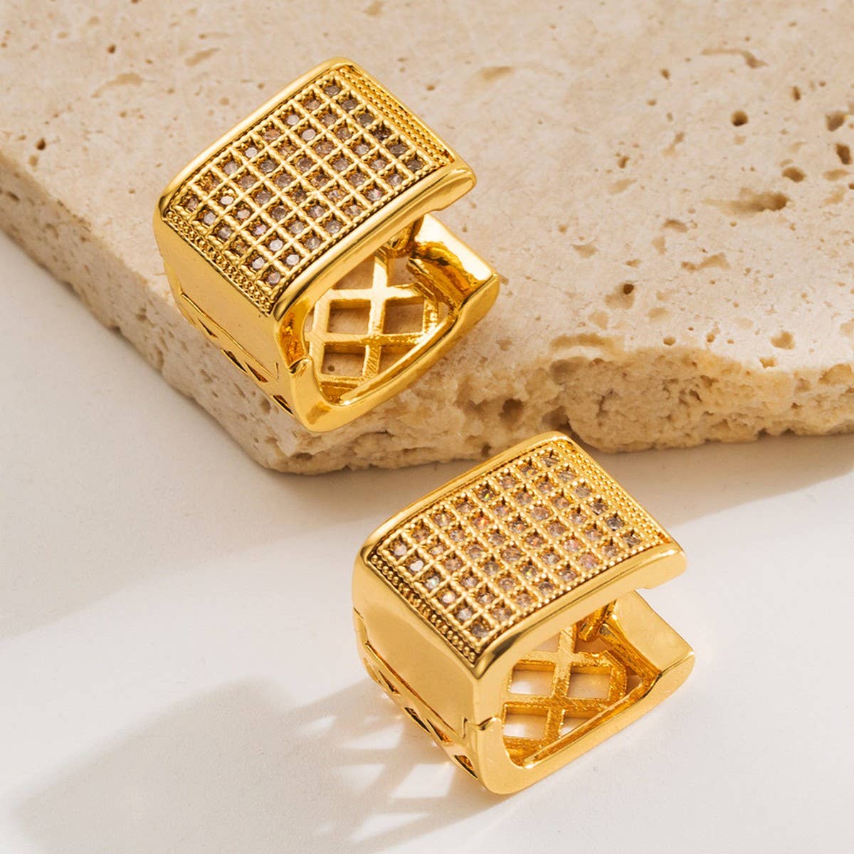 Gold-Plated Square U-Shaped Stud Earrings
