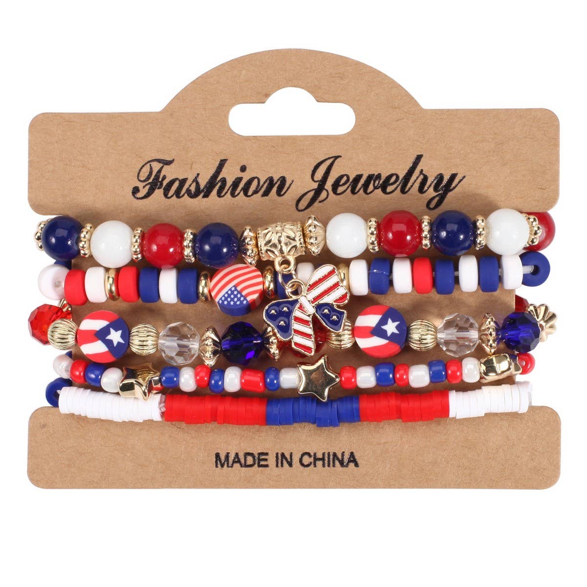CWMM10463_USA FLAG RED WHITE BLUE BEADED BRACELET