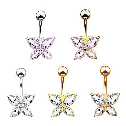 Silver Stainless Steel Butterfly Navel Ring