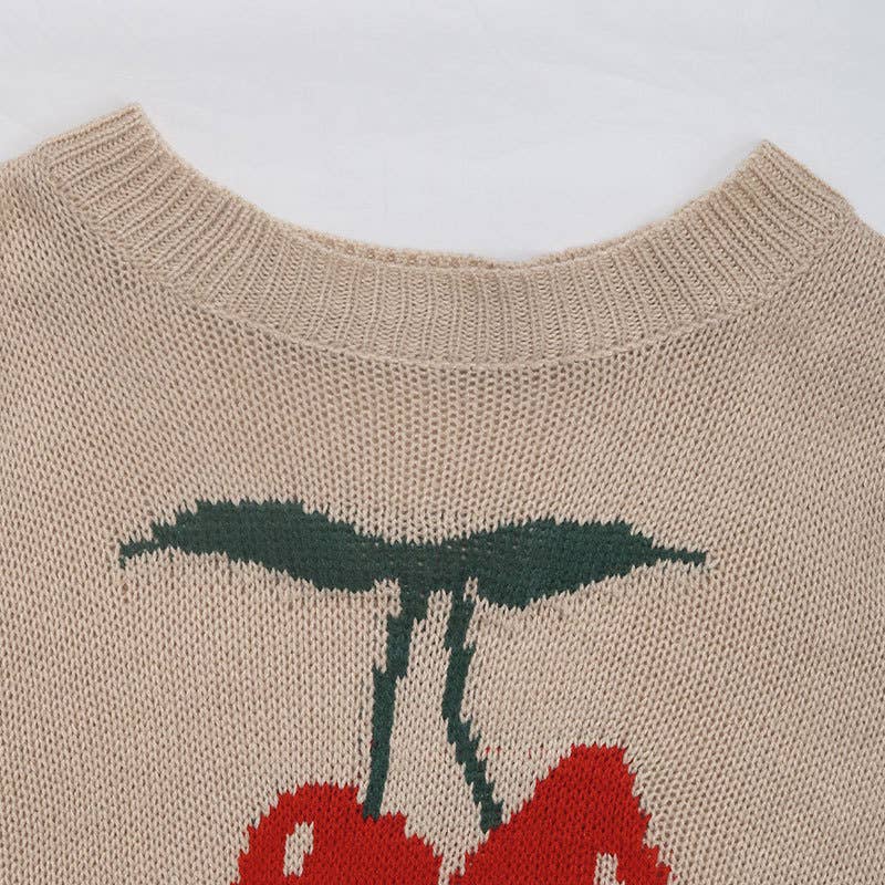 Valentine's Day cherry jacquard knitted sweater
