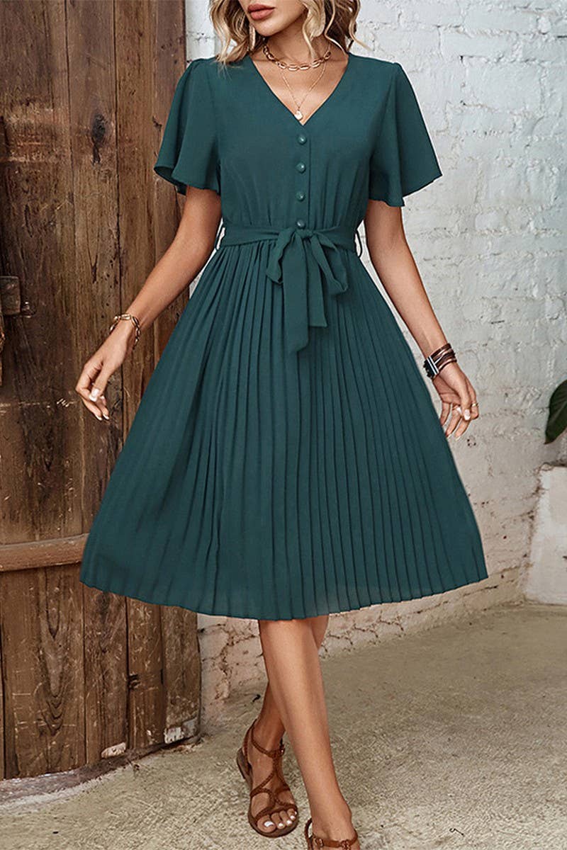 CWDMD4529_NEW STYLE ELEGANT PLEATED FRENCH RETRO DRESS