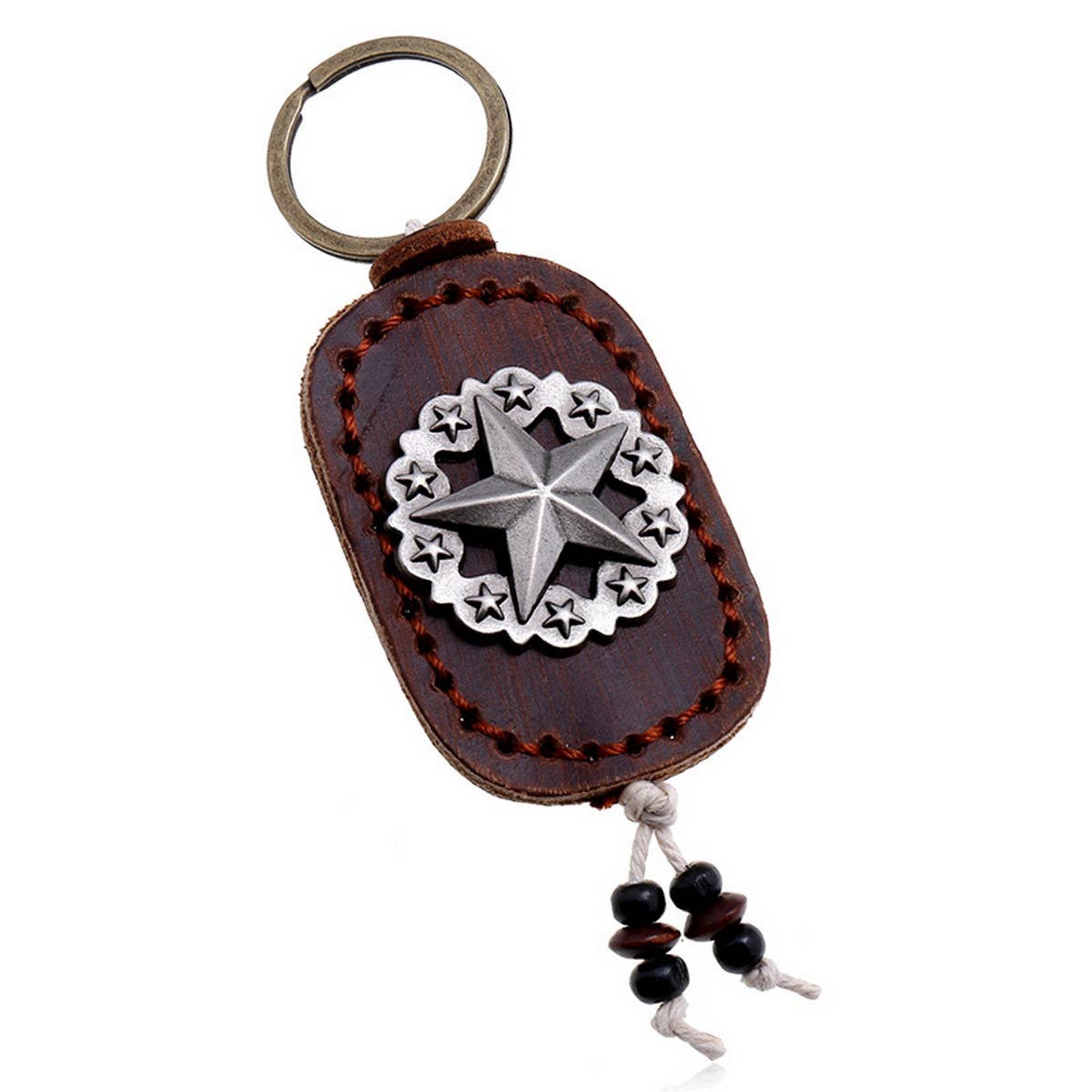 VINTAGE FIVE-POINTED STAR LEATHER CAR KEYCHAIN
