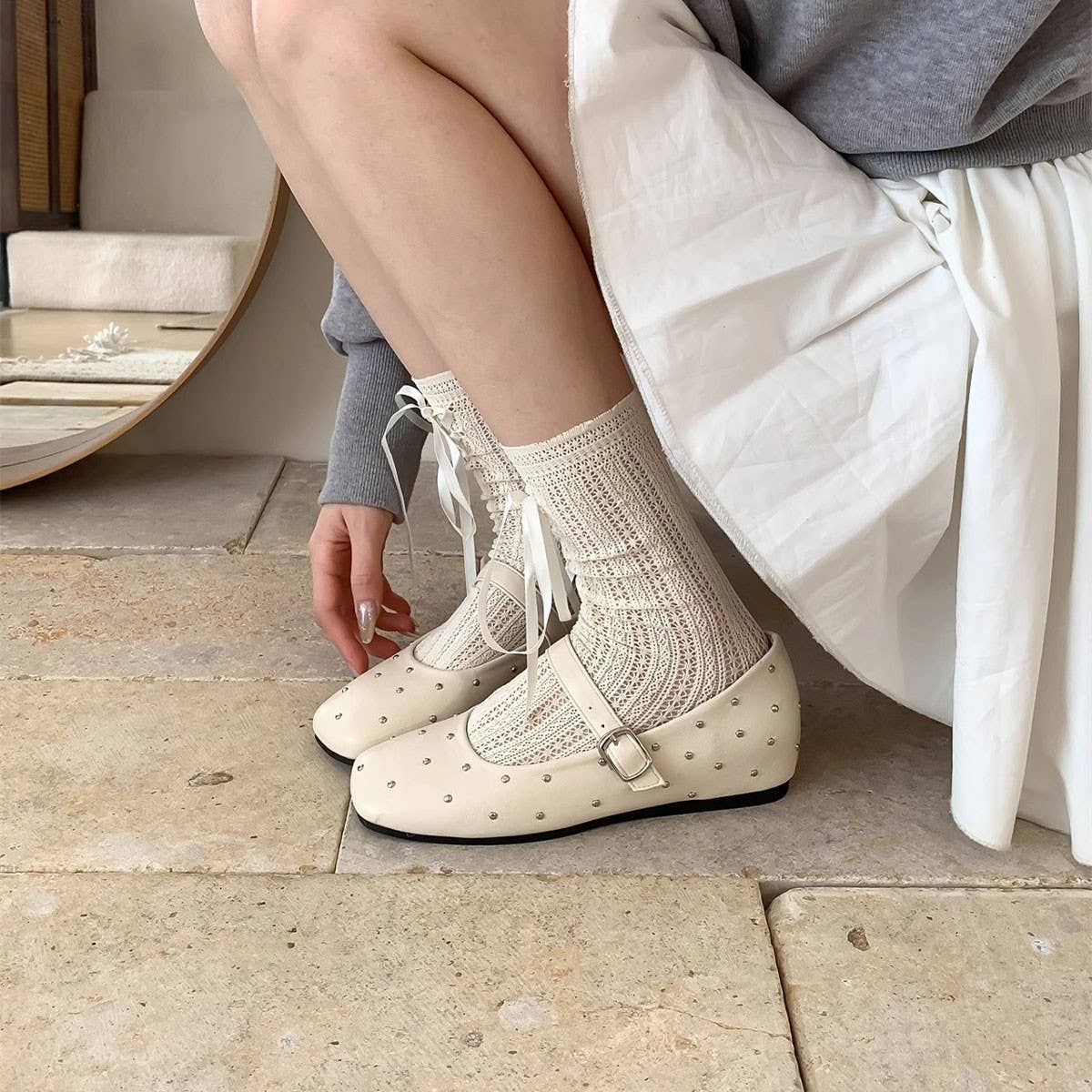 Retro Star Studded Platform Mary Jane Flats_CWSHF0112