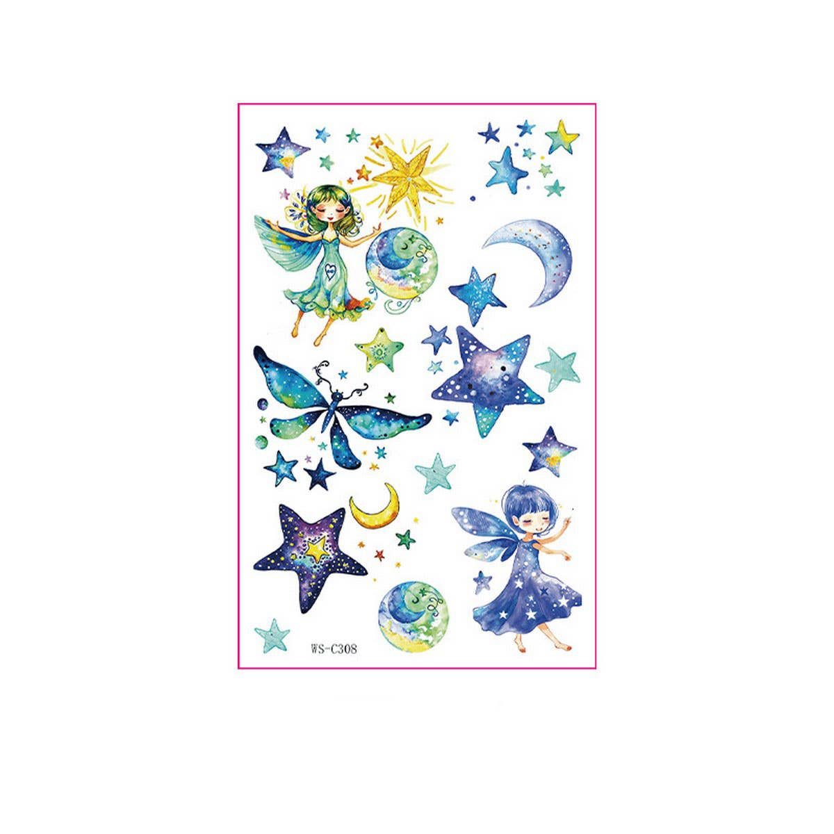 Kids Glitter Tattoo Stickers Bear Butterfly Stars