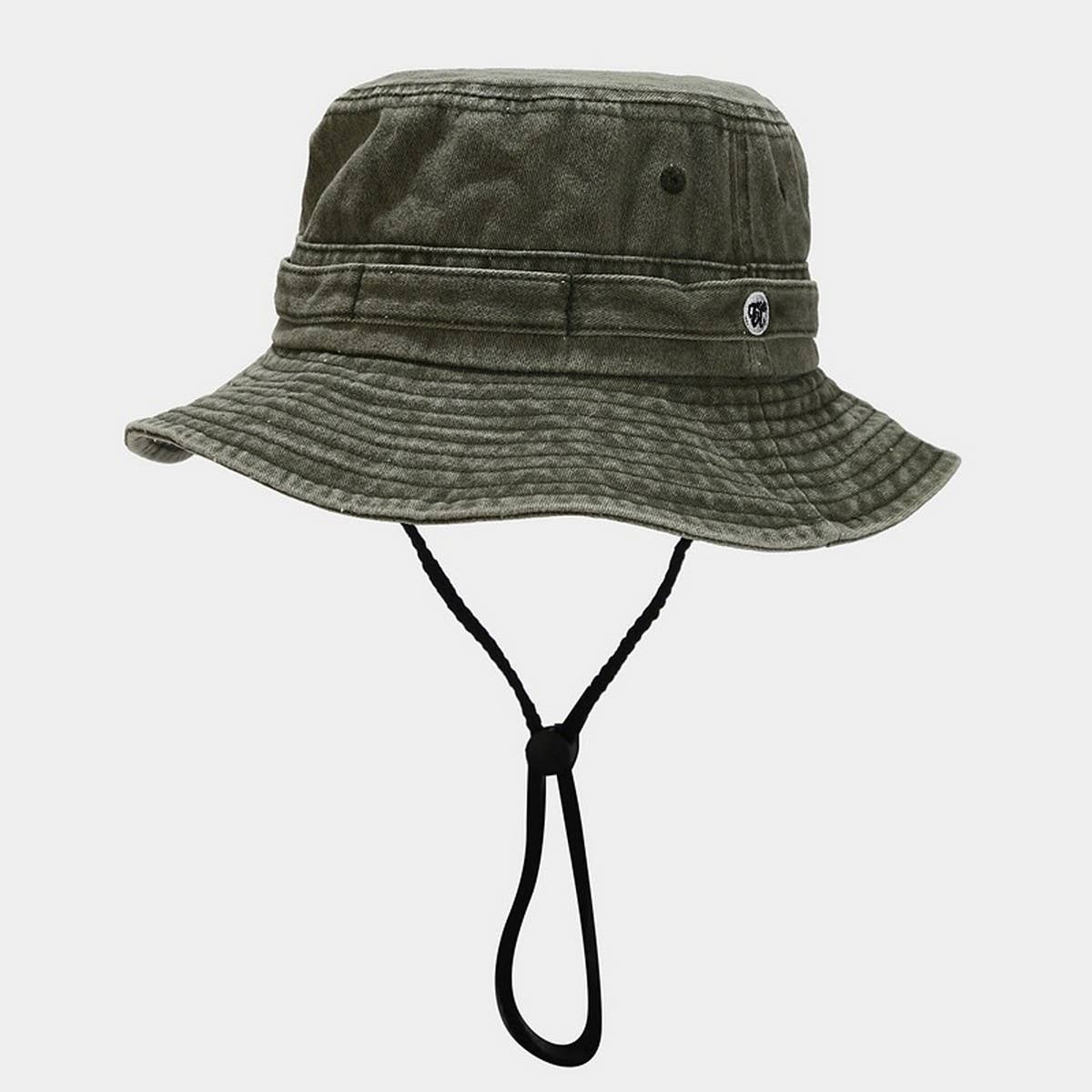 Vintage Washed Patchwork Bucket Hat with Strap_CWAH3788