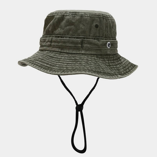 Vintage Washed Patchwork Bucket Hat with Strap_CWAH3788
