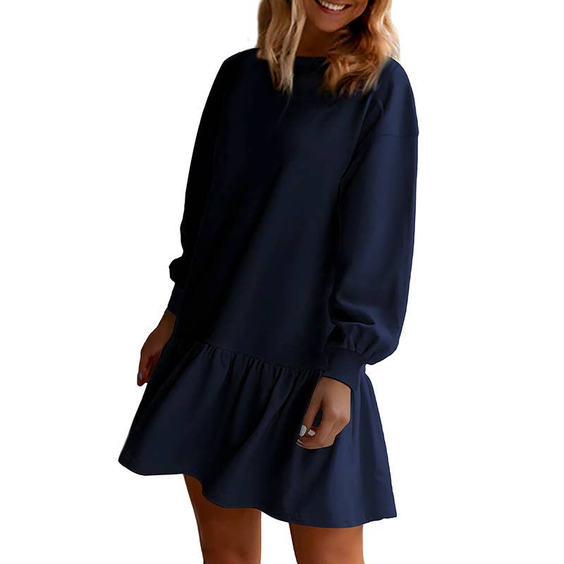 Ruffled long-sleeved sweatshirt dress