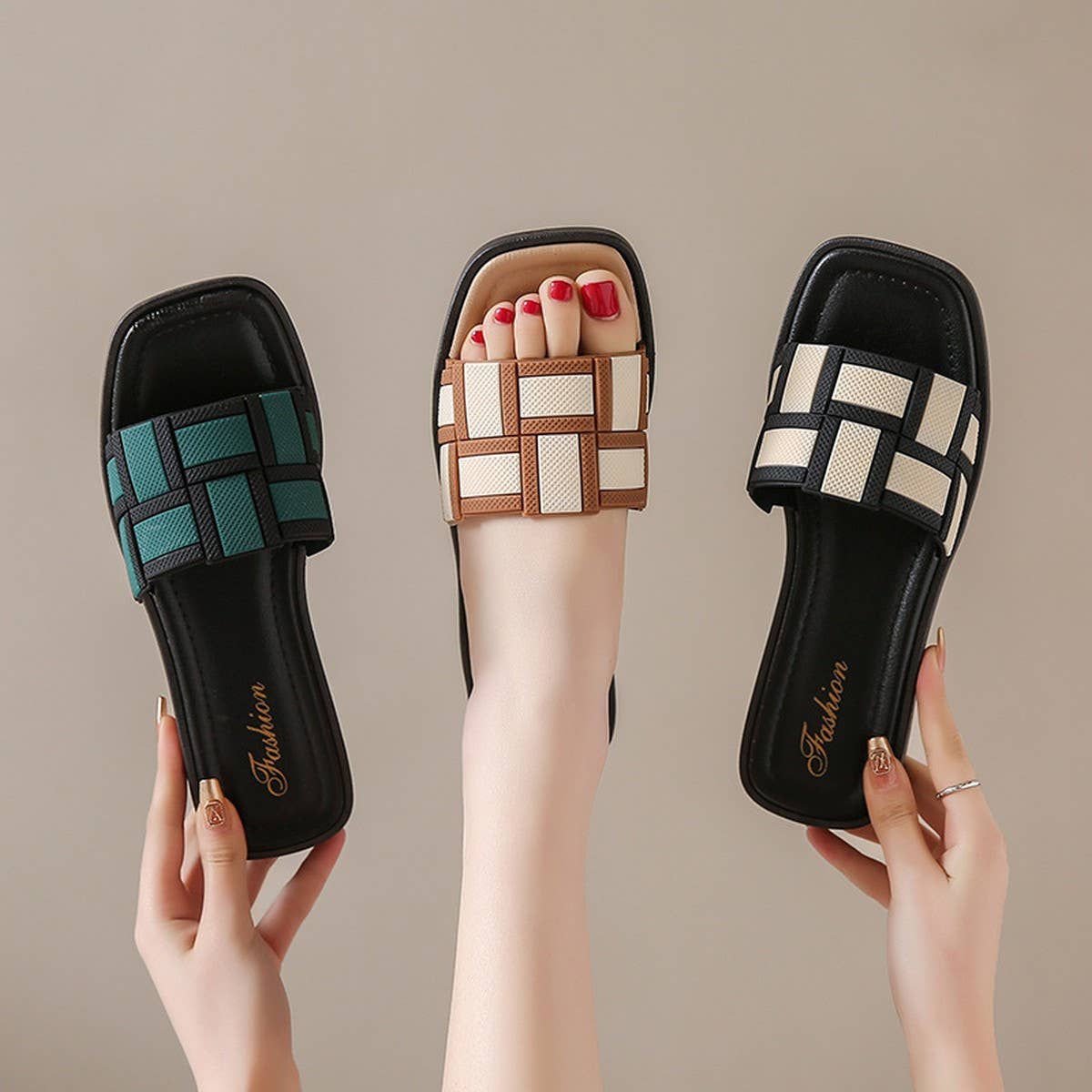 CHECKERBOARD PATTERN SUMMER SANDAL SLIPPERS_CWSHS0673