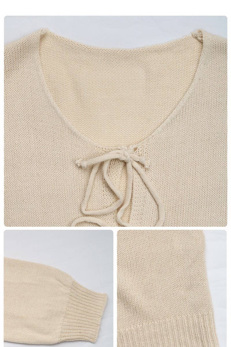 CWOCAL1831_TIE-DRAWSTRING SOLID COLOR CARDIGAN SWEATER COATS