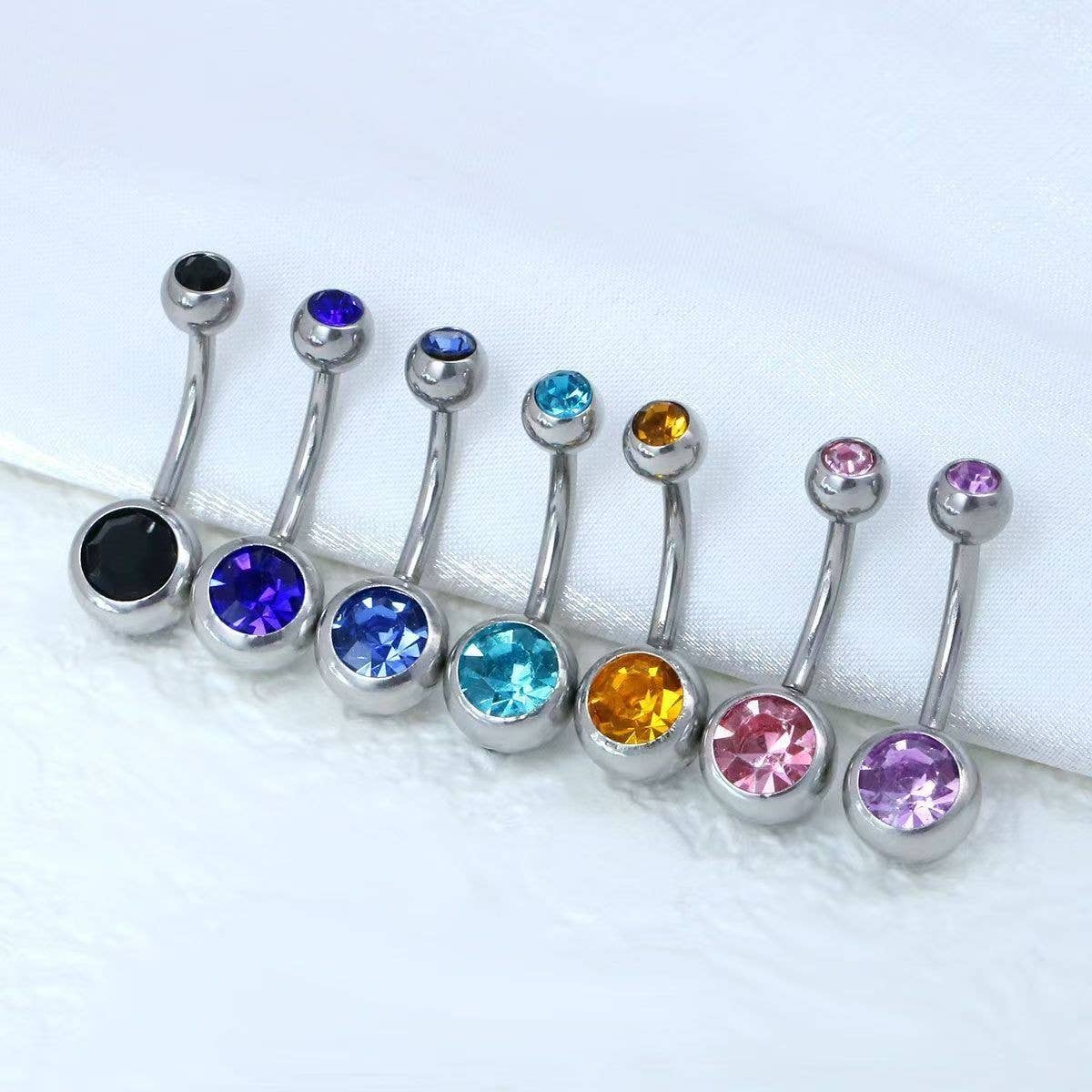 Double Gem Belly Button Ring ? Stainless Steel