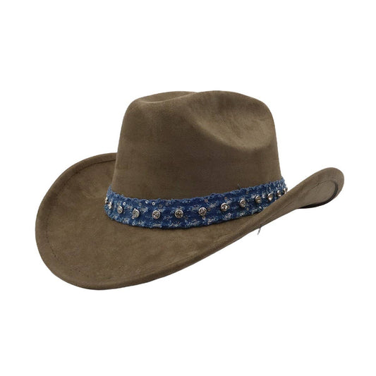 Suede Western Cowboy Fedora Hat Ethnic Style_CWAH04501