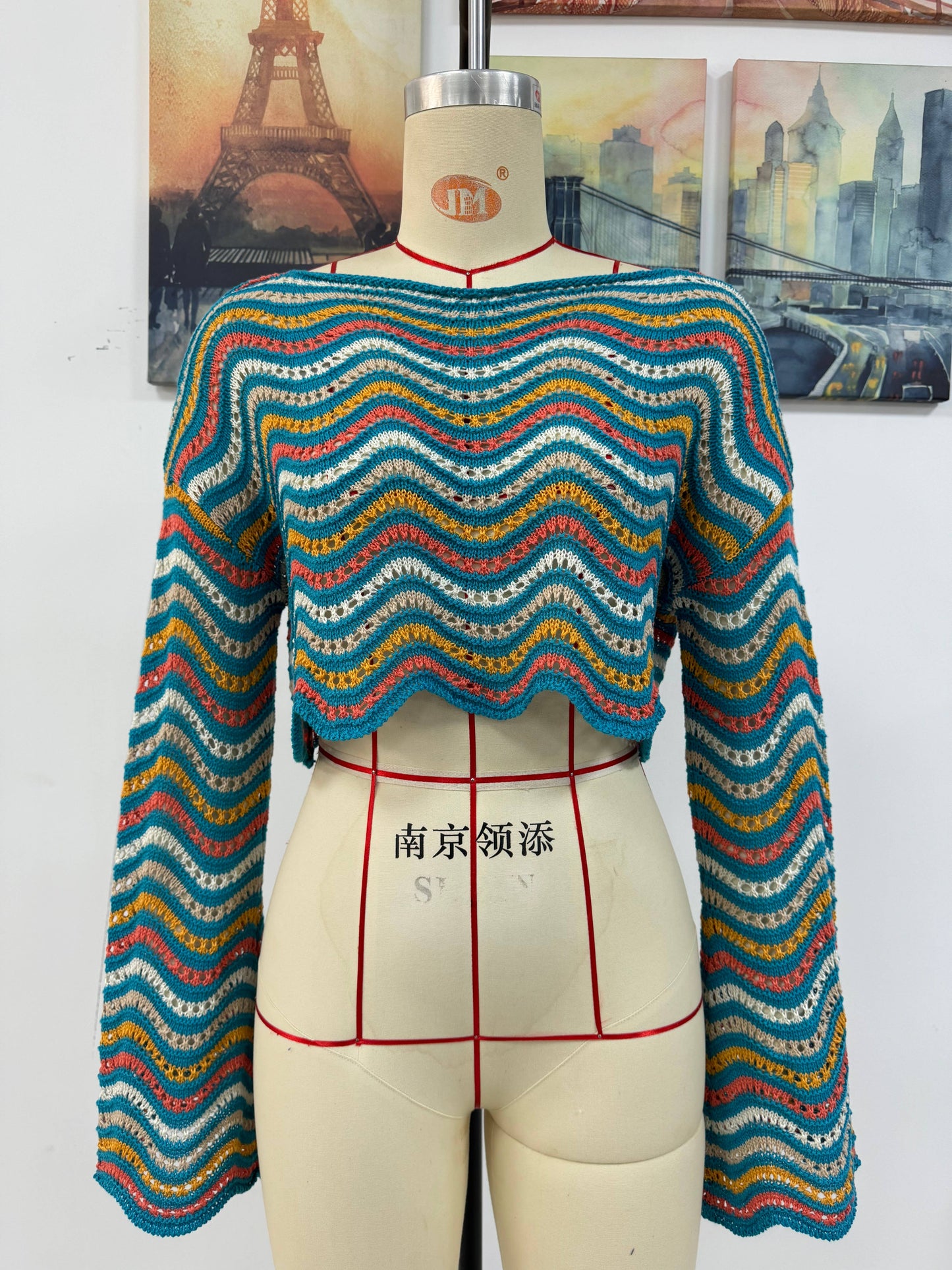 Color-Blocked Stripe Round Neck Bikini Cover-up