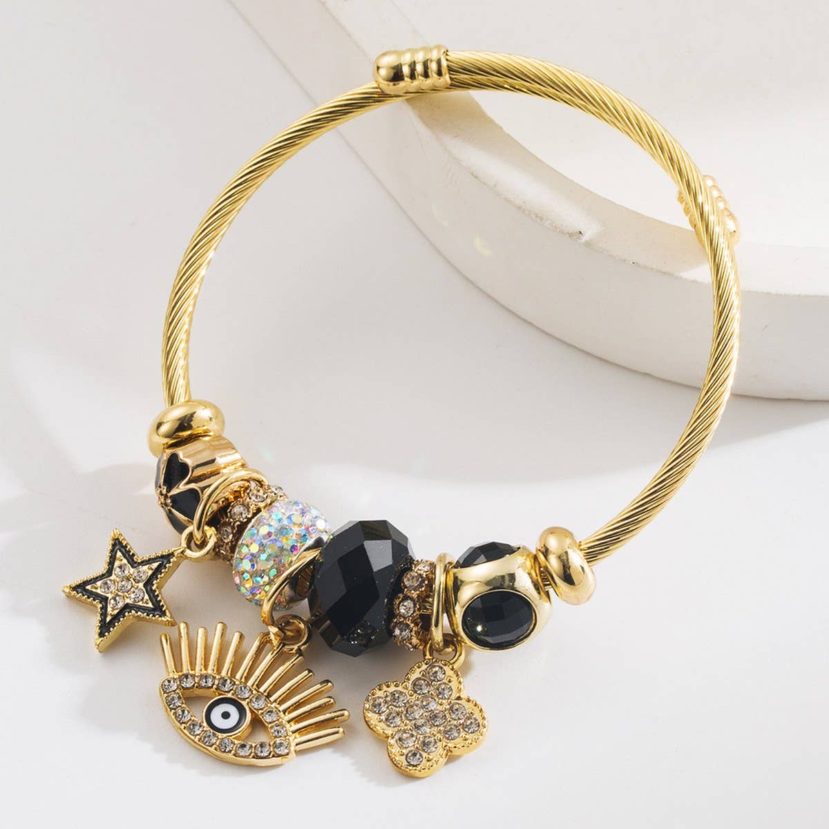 Stylish Alloy Evil Eye Bracelet with Rhinestones_CWMM8570