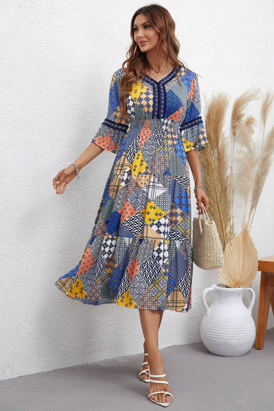 ETHNIC STYLE PRINT PLAID FASHION LONG DRESS