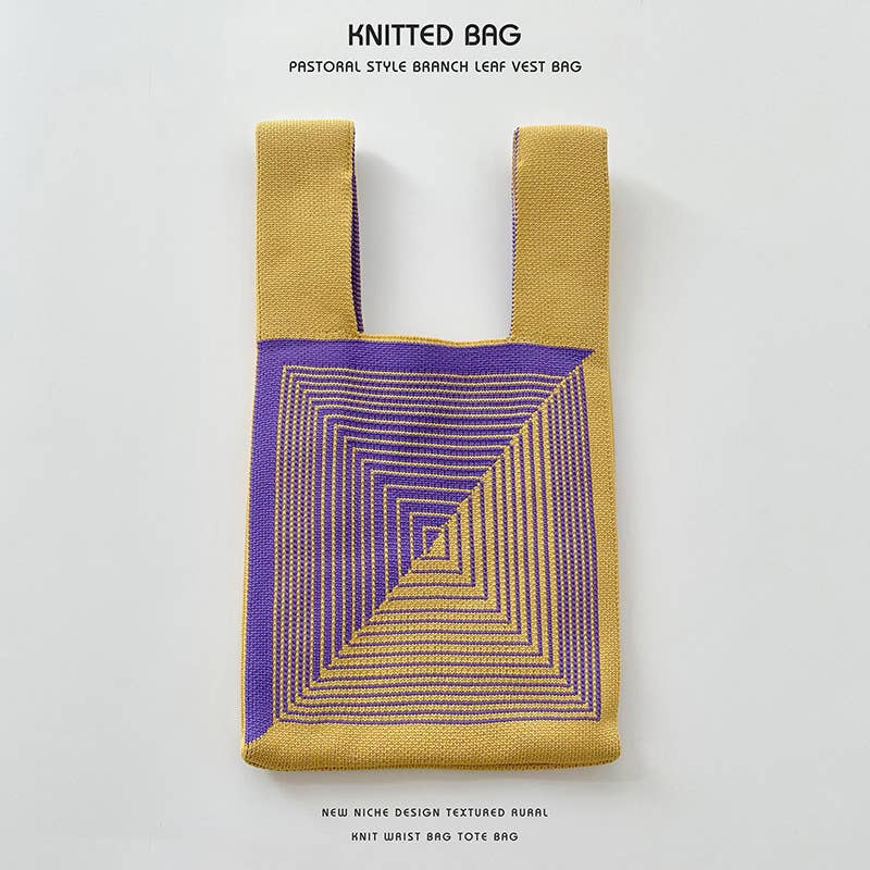 Heart-shaped color-blocked knitted handbag