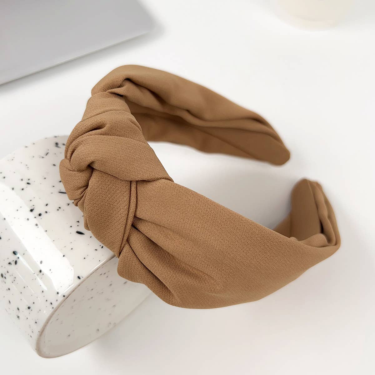 Wide-edge solid-color fabric cross knot headband