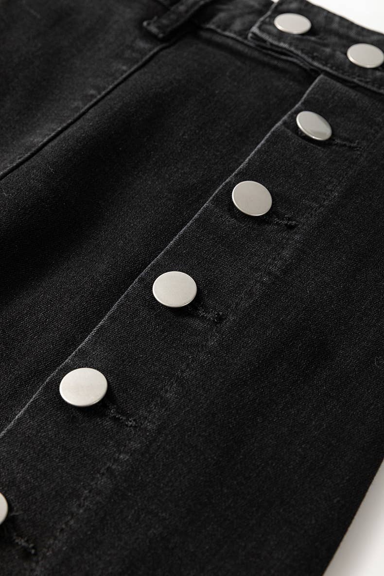 BUTTONED IRREGULAR SLIT HIGH WAISTED DENIM SKIRT