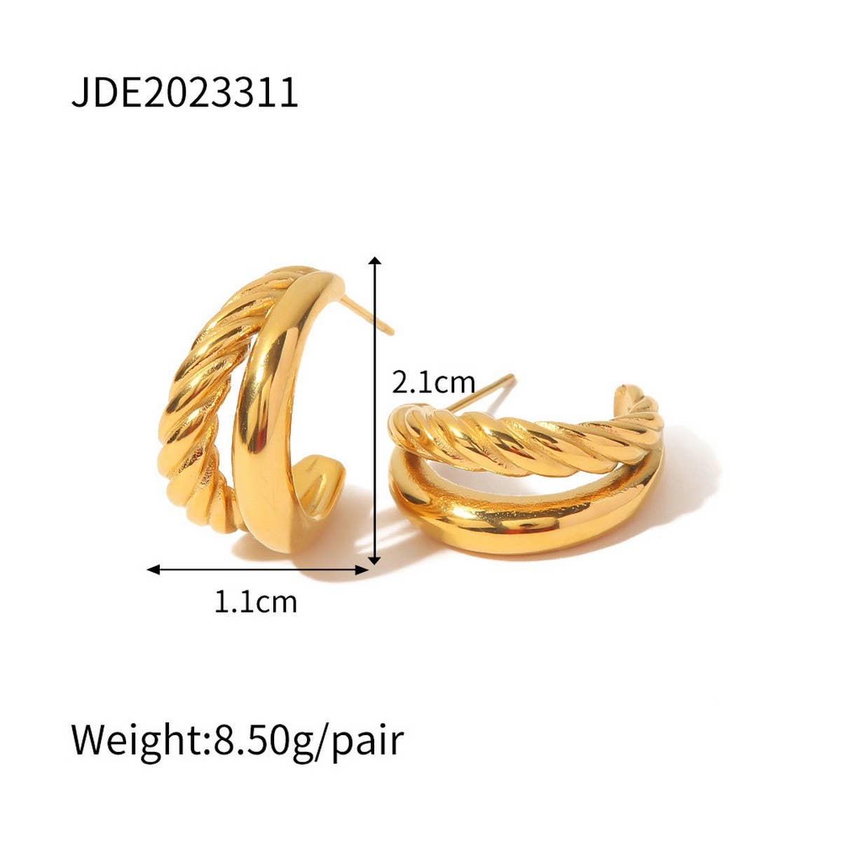 18K GOLD DOUBLE STAINLESS STEEL TWIST EARRINGS_CWASC1684