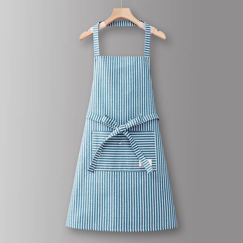 Cotton Striped Grid Kitchen Apron with Pocket