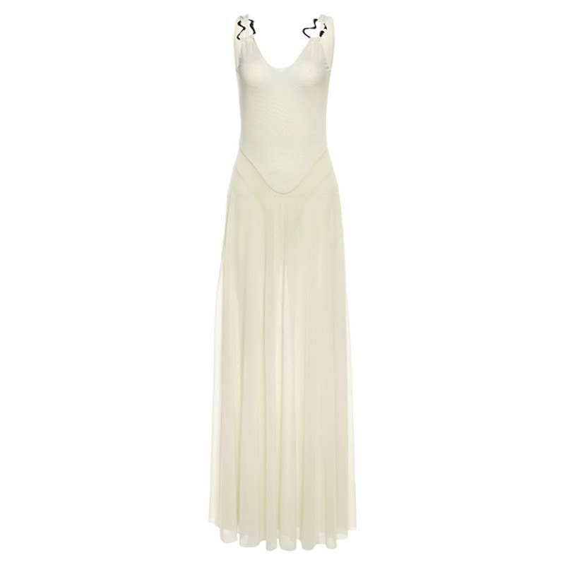 SEXY V-NECK HALTER SKIRT TEMPERAMENT MESH DRESS