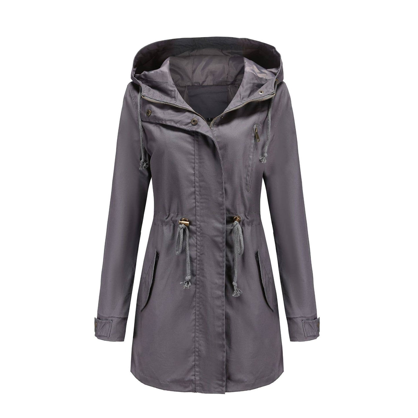 Women's plus size cotton hooded trench coat