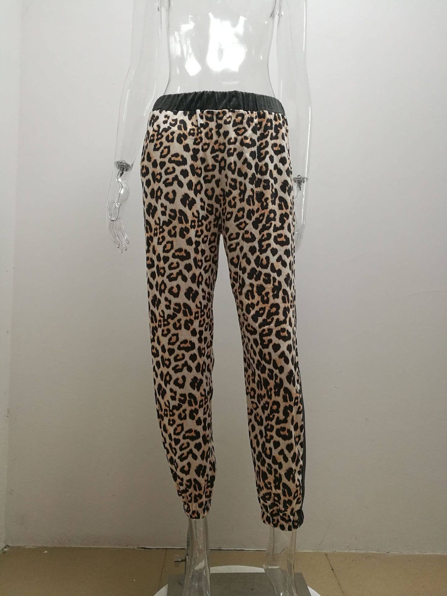 GRAY LEOPARD PRINT PANTS CASUAL JOGGING PANTS