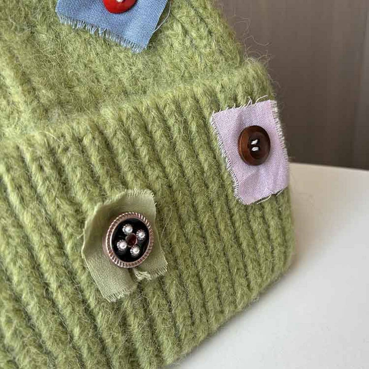 WARM PATCH BUTTON KNIT HAT_CWAB2908