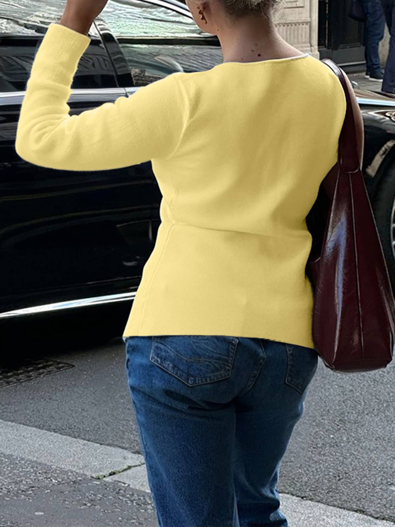 Simple long-sleeved single-breasted cardigan