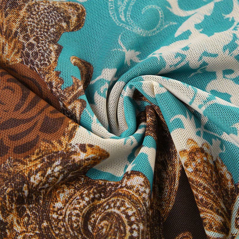 V-neck Slim Vintage print Lace Halter top