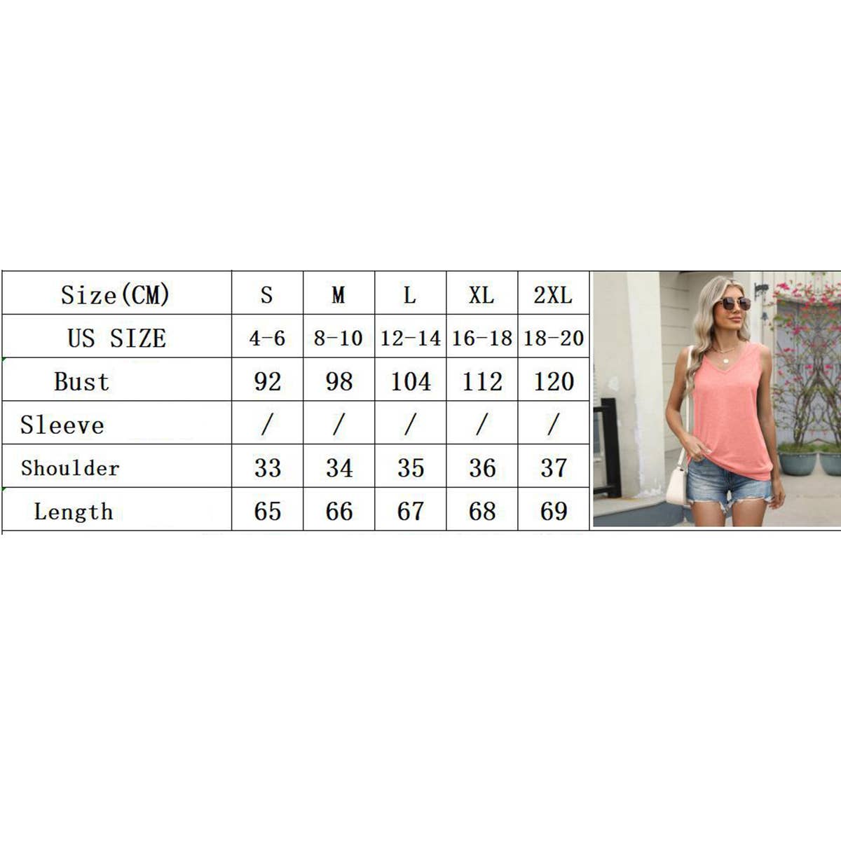 Solid V-neck tank top loose sleeveless T-shirt