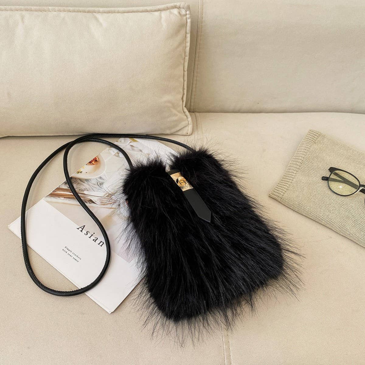 Faux Fur Plush Phone Bag Crossbody Shoulder_YMC51-023A