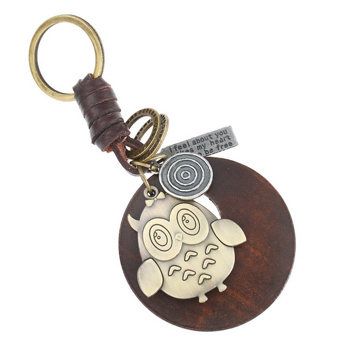 VINTAGE CREATIVE OWL PENDANT COWHIDE KEYCHAIN