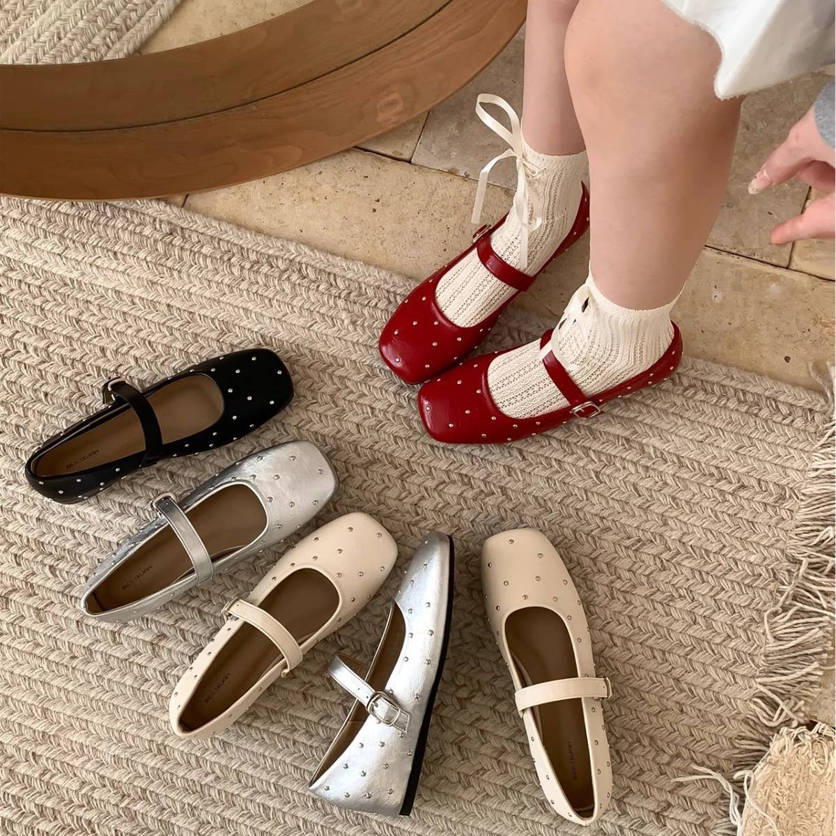 Retro Star Studded Platform Mary Jane Flats_CWSHF0112