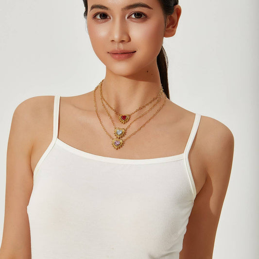 Minimalist Stainless Steel Heart Zircon Necklace