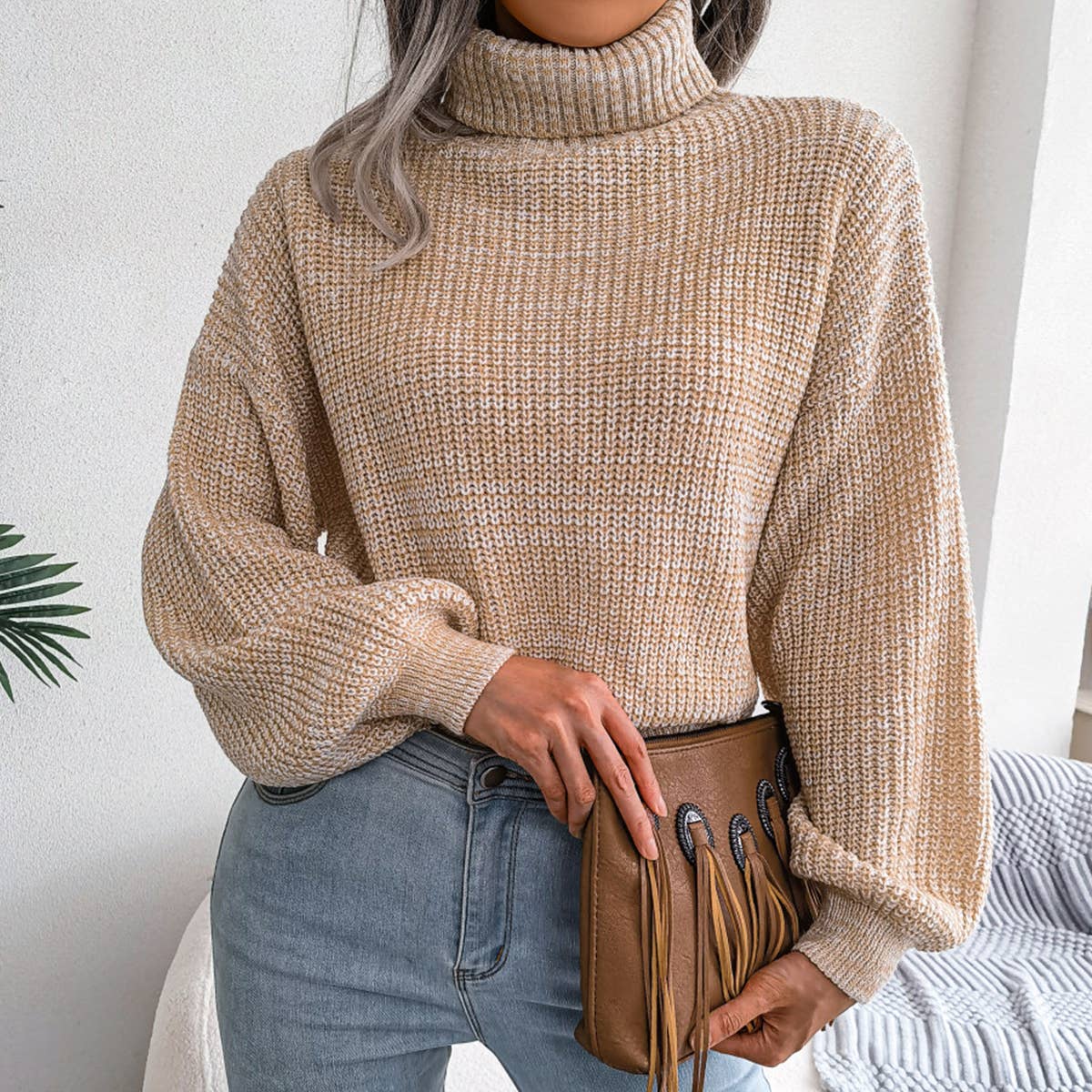 WOMEN LOOSE FIT CABLE KNITTED HIGH NECK SWEATER_CWOSWL0460