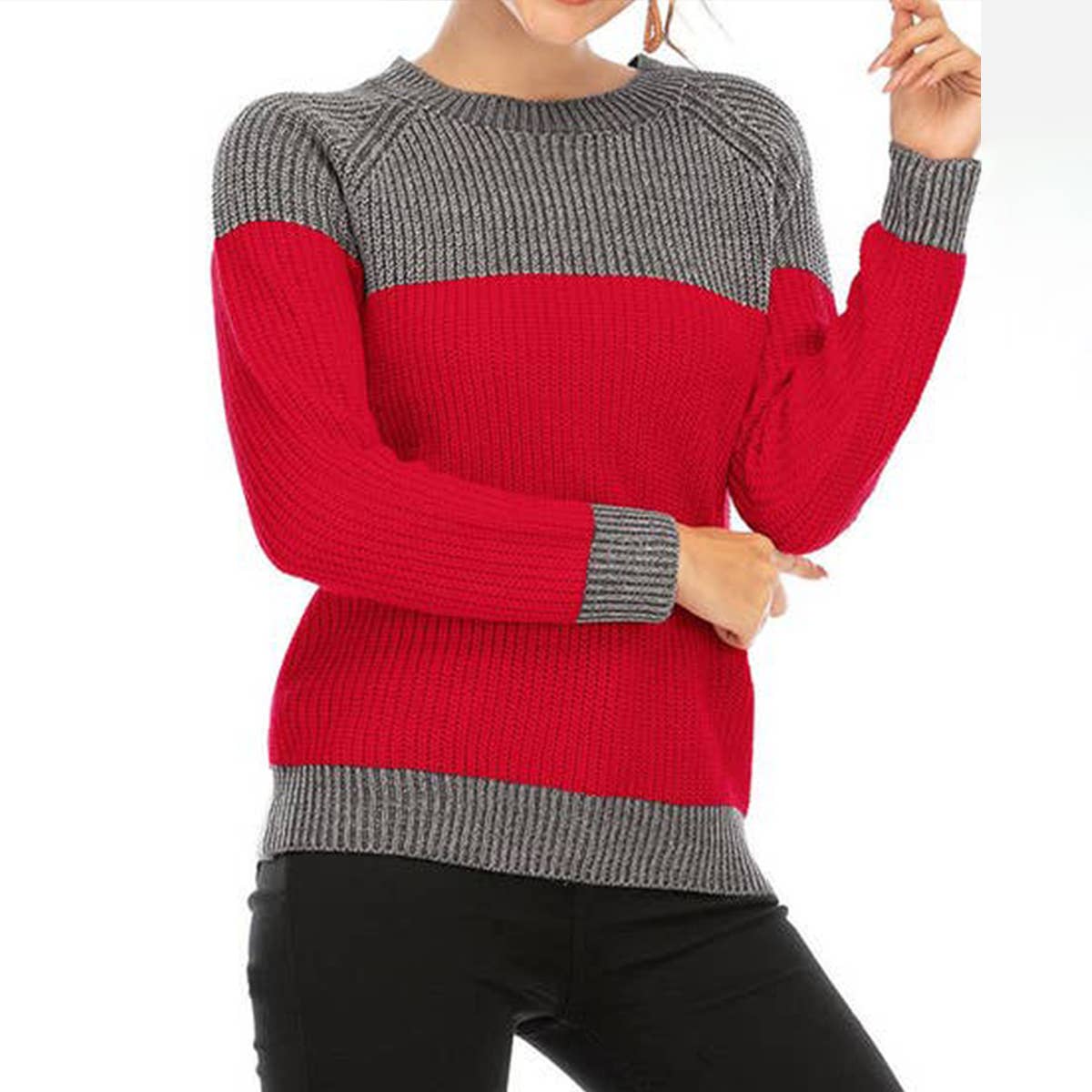 Large-size crew-neck sweater pullover